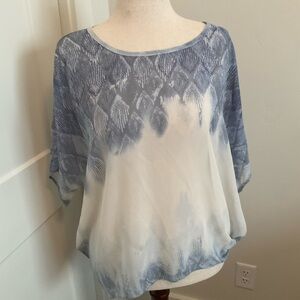 CAbi Blue and White Patterned Blouse